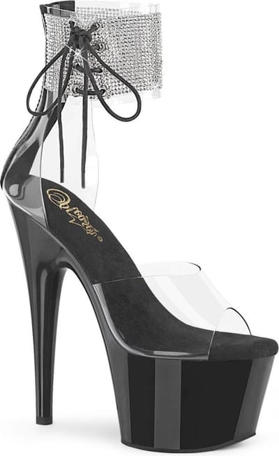Pleaser - ADORE-724RS Sandaal met enkelband, Paaldans schoenen - Paaldans schoenen - 35 Shoes - Zwart/Zilverkleurig