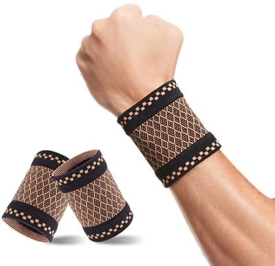 Koperen Polsbrace 1 Paar Maat S – Professionele Sport & Fitness Polsbeschermer, Elastische Gebreide Compressiepolsband voor Ondersteuning en Pijnverlichting | Polssteun / Sportpolsband / Compressiepolsband / Polsbandage / Fitness Accessoire