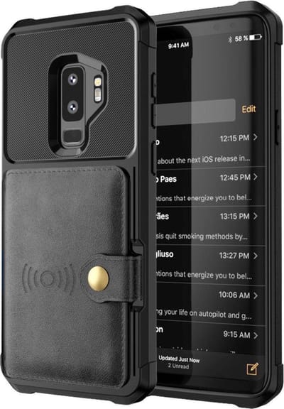 Geschikt voor Samsung Galaxy S9 Plus Card Backcover - Zwart - Leren 3 in 1 Pasjeshouder - Magnetisch