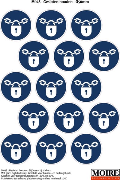 Pictogram sticker 75 stuks M028 - Gesloten houden - 50 x 50 mm - 15 stickers op 1 vel