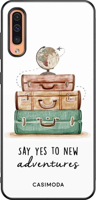 Casimoda® hoesje - Geschikt voor Samsung Galaxy A50 - Wanderlust - Zwart TPU Backcover - Tekst - Multi