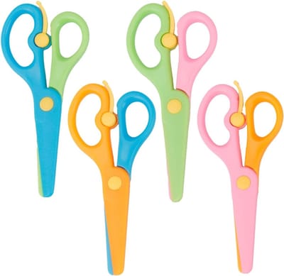 4 Stuks Kinder Veiligheidsschaar, Kunststof Mes, 13,7 cm Papierschaar, Knutselschaar voor Kinderen Kleuterschool, Peuters Trainingsschaar, Kinderschaar, Beginnersschaar voor Kinderen Vanaf 2 Jaar