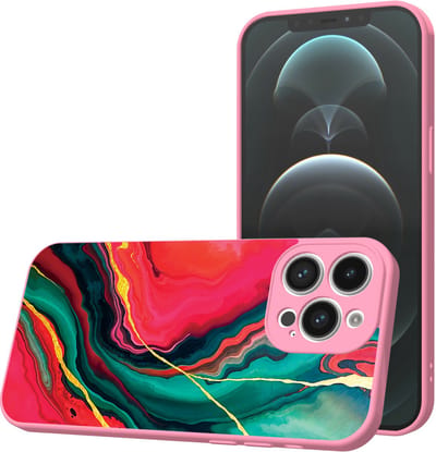 Smartphonica Telefoonhoesje Geschikt voor iPhone 12 Pro Max met Rood Groen Marmer opdruk - TPU Back Cover Case Red Green Marble Design - Roze geschikt voor iPhone 12 Pro Max