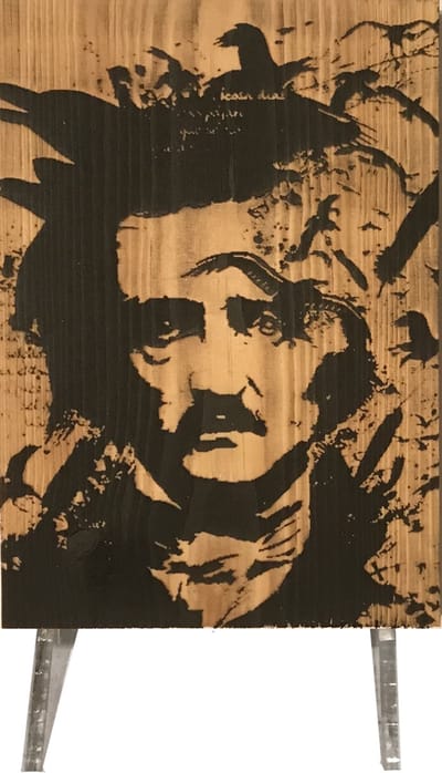CharredArt - Houten Bord Edgar Allan Poe | Hout kunst - Huis decoratie woonkamer - Wanddecoratie accessoires - Kamer interieur decoraties