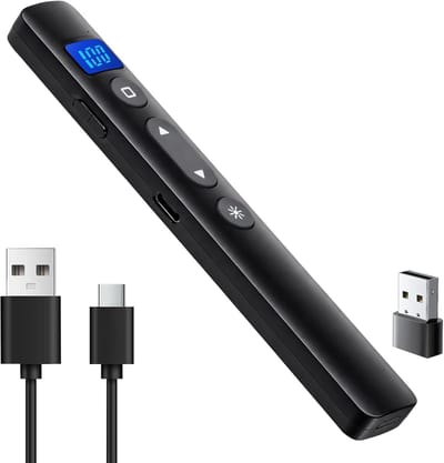 Presentatie Klikker - Digitaal Display - USB Ontvanger - Type-C Oplaadbaar - Slimme PowerPoint Aanwijzer met 100m Laserbereik - Presentatiehulp voor Leraren, Sprekers & Bureau - Kantoorartikelen