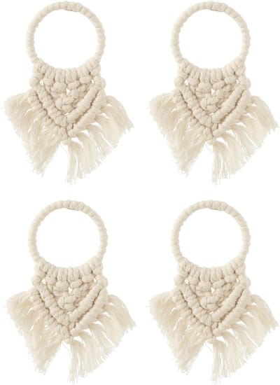 J-Line servetring Macramé - polyester - beige - 4 stuks
