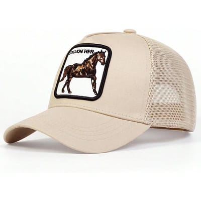 Unisex Paard Hengst Haar Borduurwerk Borduurwerk Baseball Net Petten Lente En Zomer Buiten Verstelbaar Casual Petten Zonnebrand Pet beige