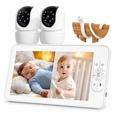 Babyfoon met Camera 7 Inch HD Scherm - 2 Camera's - Split-Screen - IR-nachtzicht - Tweeweg Audio - Wit