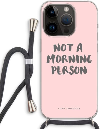 Case Company® - Hoesje met koord geschikt voor iPhone 14 Pro hoesje met Koord - Morning person - Telefoonhoesje met Zwart Koord - Bescherming aan alle Kanten en Over de Schermrand