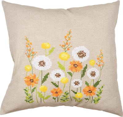 Vervaco - Kussen kit Pluisjesbloemen - PN-0230984 - Borduren - Borduurpakket - Borduurpakket volwassenen - Borduurpakket kind