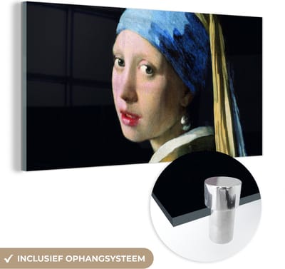 MuchoWow® Glasschilderij 40x20 cm - Schilderij acrylglas - Meisje met de parel - Johannes Vermeer - Foto op glas - Schilderijen