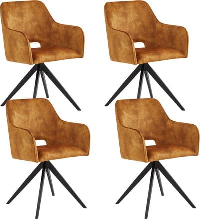 Colenis® - Emma Eetkamerstoel - Set Van 4 - Okergeel - Adoré Velvet - Met armleuning