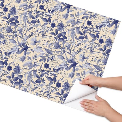 Coloray Meubel Wrap Folie - Blauw Meubelfolie - 75x150 cm - Plakfolie Meubels Bloemenpatroon - Decoratiefolie Zelfklevend - Klassiek Meubelfolie - Meubelfolie Zelfklevend - Badkamer decoratie - Bloemen en planten