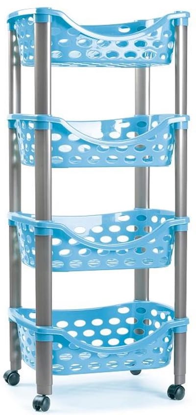 Plasticforte Trolley - keukentrolley op wieltjes - 4-laags - blauw - kunststof - 40 x 88 cm - opbergtrolley