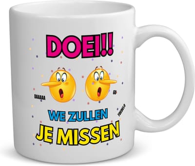 Akyol - doei emoji koffiemok - theemok - Afscheid bedank cadeau - een collega - werk - afscheidscadeau - verjaardagscadeau - 350 ML inhoud