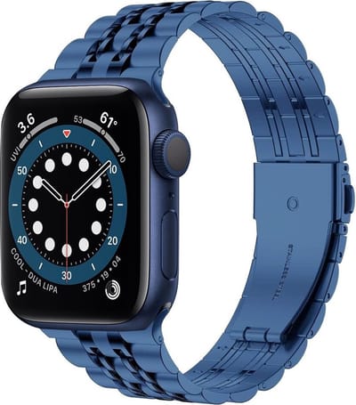 DrPhone 7-Kralen - Horlogeband RVS - Roestvrij Stalen Armband - Geschikt voor Apple Watch 42/44/45/46/49mm – Series 1-10 / SE / Ultra / Ultra 2 - Blauw