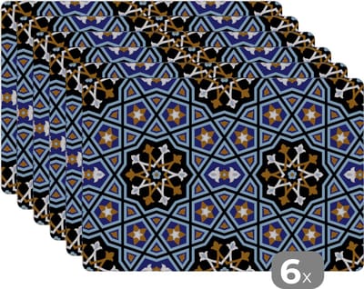 Placemat - Placemats kunststof - Mozaïek - Azië - Patronen - 45x30 cm - 6 stuks - Hittebestendig - Anti-Slip - Onderlegger - Afneembaar