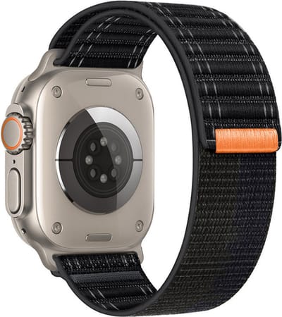 Nylon bandje - geschikt voor Apple Watch 1/2/3/4/5/6/7/8/9/10/11/ SE (1,2,3) met maat 38 mm / 40 mm / 41 mm en 42 mm (Watch 10/11) - zwart