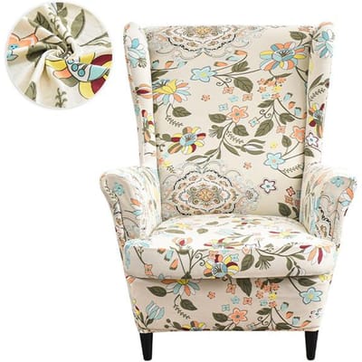 Bedrukte Wing Chair Cover Stretch Spandex Fauteuilhoezen Nordic Wasbare Relax Sofa Hoezen Kussenhoes Voor Wed Decor 1 Piece beige