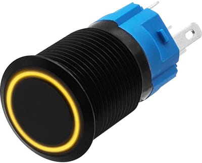 ProRide Metalen Drukschakelaar 12V ON-OFF - 16mm - Aan/uit schakelaar - Spatwaterdicht - 12V/24V - LED Indicatie Geel