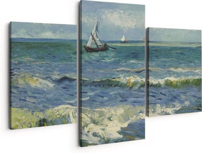 Artaza Canvas Schilderij Drieluik Zeegezicht bij Les Saintes-Maries-de-la-Mer - Vincent van Gogh - 150x120 - Groot - Foto Op Canvas - Canvas Print