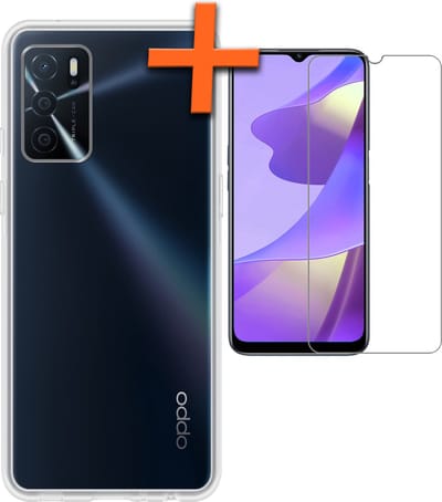 Hoes - Met Screenprotector - Geschikt voor OPPO A16s - Sterk & Shockproof - Back Cover - Siliconen Case - Telefoon Hoes - Transparant