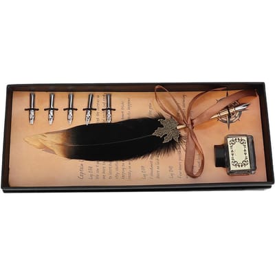 Retro Roestvrijstalen Penpunten Dip Schrijven Veerpen Student Cadeau met Verpakdoos(Zwart) black