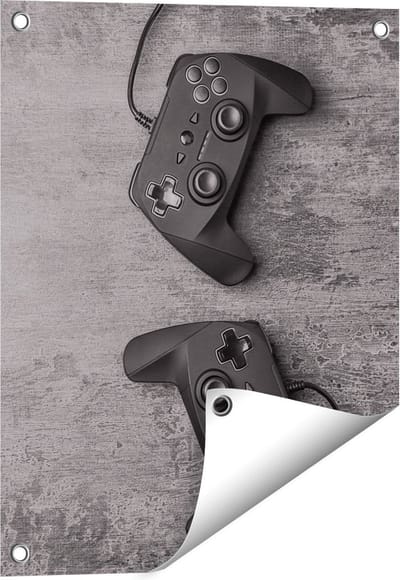 Gards Tuinposter Twee Game Controllers op Tafel - Gaming - 40x50 cm - Tuindoek - Tuindecoratie - Wanddecoratie buiten - Tuinschilderij