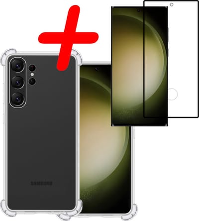 Hoesje Met Screenprotector - Geschikt voor Samsung Galaxy S23 Ultra - Sterk & Shockproof - Siliconen Case - Back Cover - Telefoon Hoes - Shock Proof - Transparant