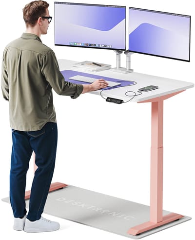 Desktronic HomeOne Zit-sta Bureau Elektrisch In Hoogte Verstelbaar, 140x70 cm Roze/Wit, Stille Dubbele Motor, Hoogte 72-119cm