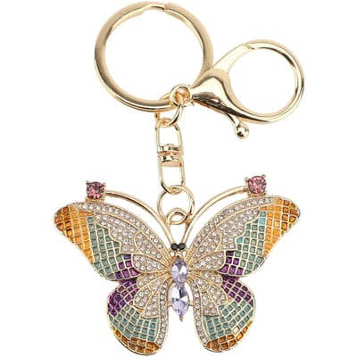 Vlinder Sleutelhanger Glanzende Strass Steentjes Schattig Kleurrijk Zinklegering Vlinder Sleutelhanger voor Handtassen