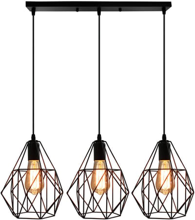 Hanglamp Industriële 3 Kroonluchter Slaapkamer Plafondlamp E27 voor Keuken Bar Woonkamer Zwart