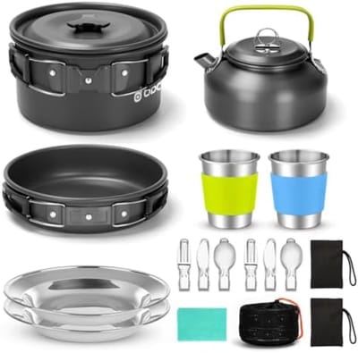 PromoHome 15-delige Outdoor Kookset - Lichtgewicht Campinguitrusting met Antiaanbaklaag