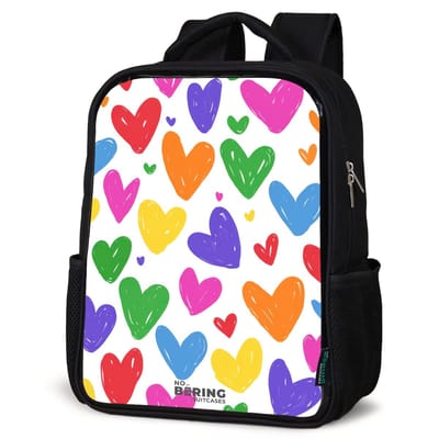 NoBoringSuitcases.com® - Rugzak zwart meisjes - Schooltas meisje - NoBoringSuitcases.com® - Rugzak zwart - Schooltas jongen & meisje - Gekleurde hartjes - Rugtas voor school - Boekentas kind - Schoolrugzak - Kinderrugzak