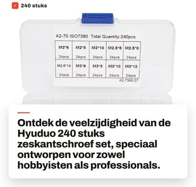 Dailygoods- Zeskantschroef 240 Stuks - Roestvrij Staal - Inbusbouten - Zeskantmoeren - Kunststof Opbergdoos - Corrosiebestendig - Inbusbout