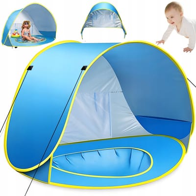 Baby Tent - Pop-up UV Zwemtent - Strandtent - UPF50+ Zonbescherming - 120x80x70cm - Ingebouwd Waterbassin - Voor Strand, Tuin & Zwembad
