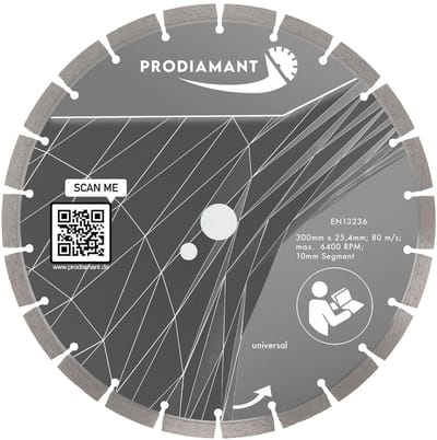 Diamant doorslijpschijf - Diamantzaagblad Universeel - Beton Zagen - Hoge Diamantdichtheid - 300 mm - Grijs