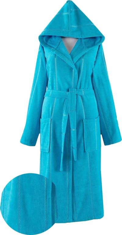 Lubna Home Luxe Badjas XL-MET CAPUCHON VAN ZACHTE VELOURSBADSTOF - BADJAS XL-UNISEX-TURQUOISE