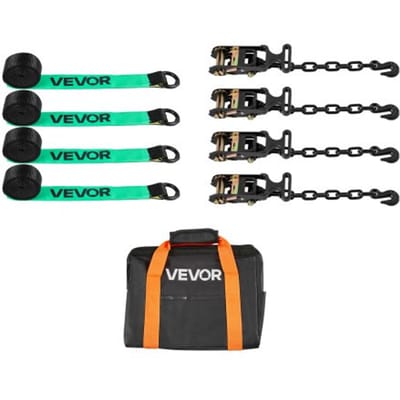 VEVOR Wielbevestigingsband (50,8 x 3048 mm) met robuuste haken, een treksterkte van 4540 kg en een draagvermogen van 1512 kg, motorfietsbevestigingssysteem Wielbevestigingsband Bandenband voor SUV's en aanhangers