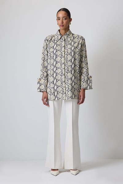 Touché Privé - Katoenen blouse met print en brede manchetten - Slangenprint - Dames