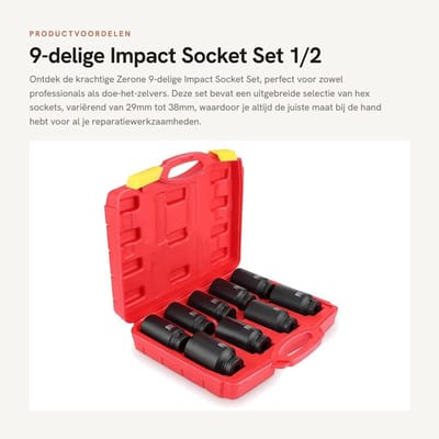 Dailygoods- Moersleutelset 9-delig - 1/2 Inch Aandrijving - Hex Moersleutels 29/30/31/32/33/34/35/36/38 mm - Chroomstaal - Professioneel Gebruik - Steeksleutel