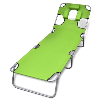vidaXL - Ligbed - inklapbaar - met - hoofdkussen - gepoedercoat - staal - groen