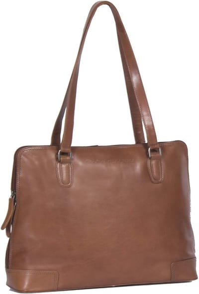 Leren Schoudertas - Dames Tas - Dagelijks Gebruik - Laptopvak Inclusief - 39 x 28 cm - Bruin