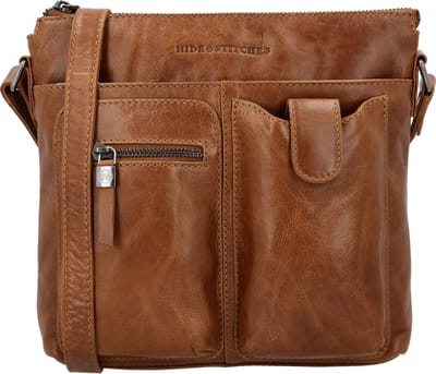 Hide & Stitches Porto Crossbody Schoudertas - Handige Vakken - Leren Dames Tas - Bruin