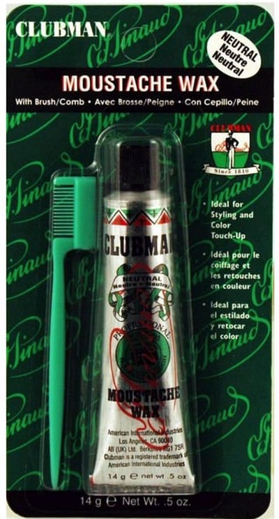 Clubman Pinaud Snorwax Neutraal - Houdt de haren op z'n plek - Perfect voor snorren, baarden, bakkebaarden en wenkbrauwen - Inclusief borstel/kam