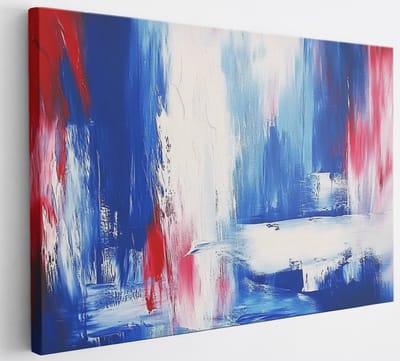 Saammp Canvas Schilderij - Wit - Penseelstreken - Blauw - Abstract - 40x30 - Foto op canvas - Wanddecoratie - Muurdecoratie Woonkamer - Kantoor Decoratie