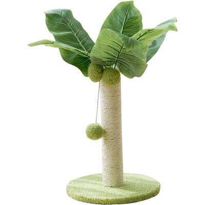 Kattenkrabpaal 12,6in Hoog 9,8in Basis Hangende Ballen Groene Bladeren Sisal Hekp Kattenkrabber voor