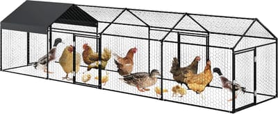 Metalen Kippenren 4x1x1 m - Met UV Waterdichte Cover - Zwart