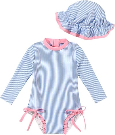 Zomerse Baby Meisjes Badpak met Lange Mouwen en Zonnehoed - UV Bescherming, Comfortabel en Stijlvol Zwemkleding