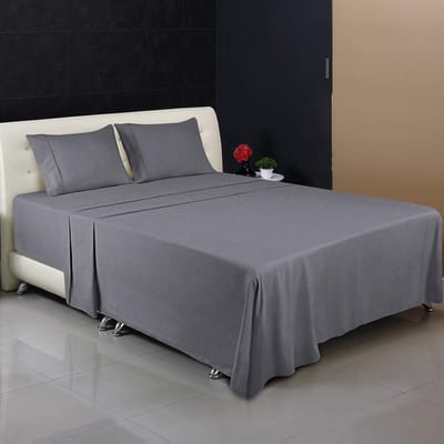 4 Stuk Bedlakenset - Eenvoudig Onderhoud Zacht Geborstelde Microvezel Stof, Vlakke Laken, Hoeslaken met 2 Kussensloop, Krimp en Vervaagt Bestand (Voor Beddenmaat 150 x 200 cm, Grijs)